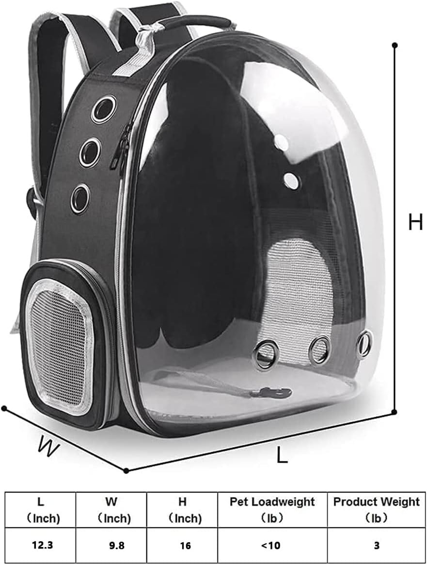 Wattne Backpack Carrier/Bubble Carrying Bag for Small Medium Dogs Cats, Space Capsule Pet Carrier for Hiking, Travel, Airline Approved - Black