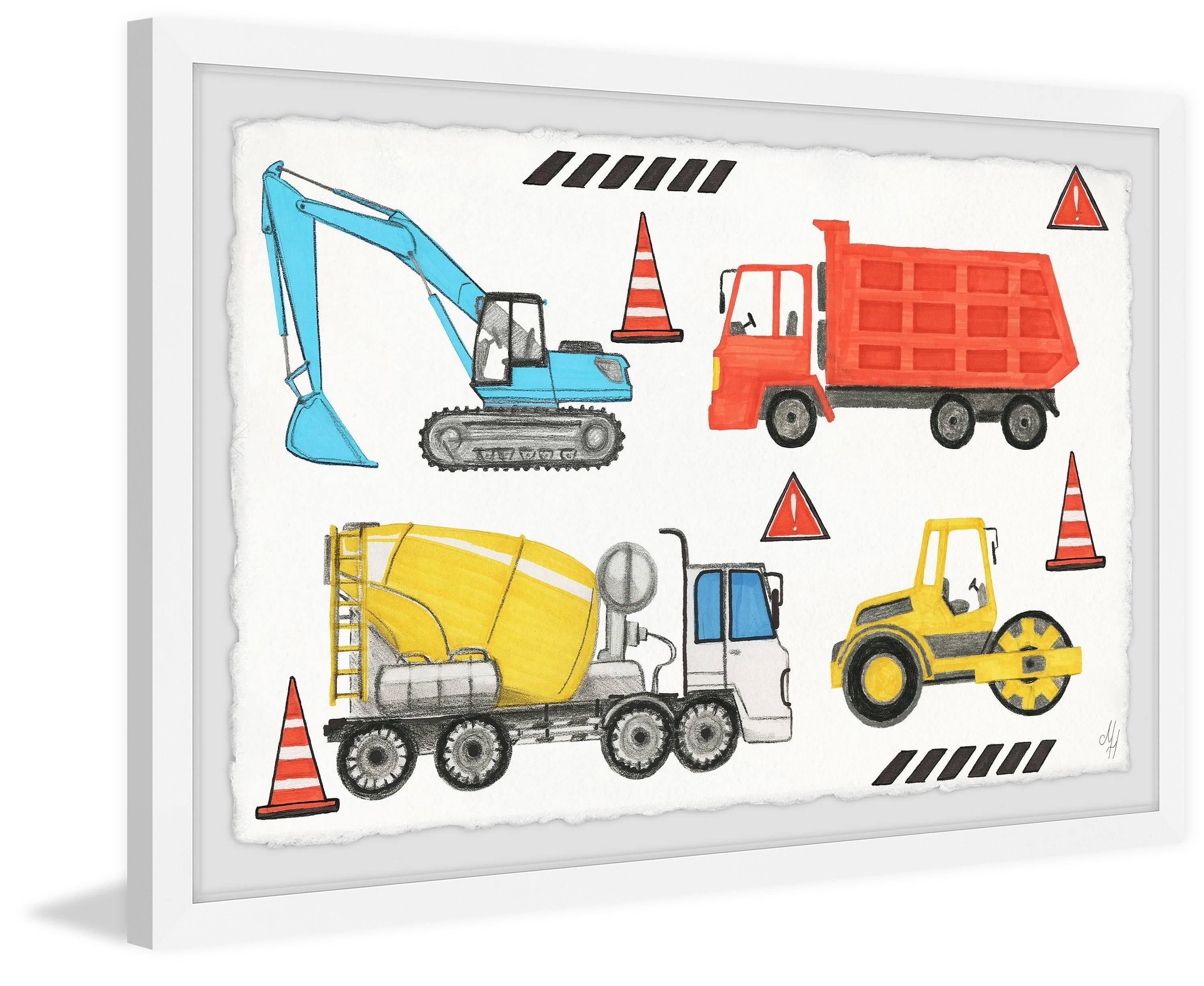 Marmont Hill Road Building Trucks Framed Wall Art