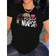 thumbnail image 1 of Women's Casual Chic School Nurse Graphic Tee - Comfy Knit Polyester Blend, Crew Neck, Short Sleeve, Stretchy & Breathable Summer Top, Machine Washable, 1 of 6