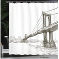 thumbnail image 3 of New York Shower Curtain, Digital Drawn Brooklyn Bridge Unusual Graffiti Style Old Urban Cityscape Print, Cloth Fabric Bathroom Decor Set with Hooks, 48" W x 72" L, Brown White, 3 of 4