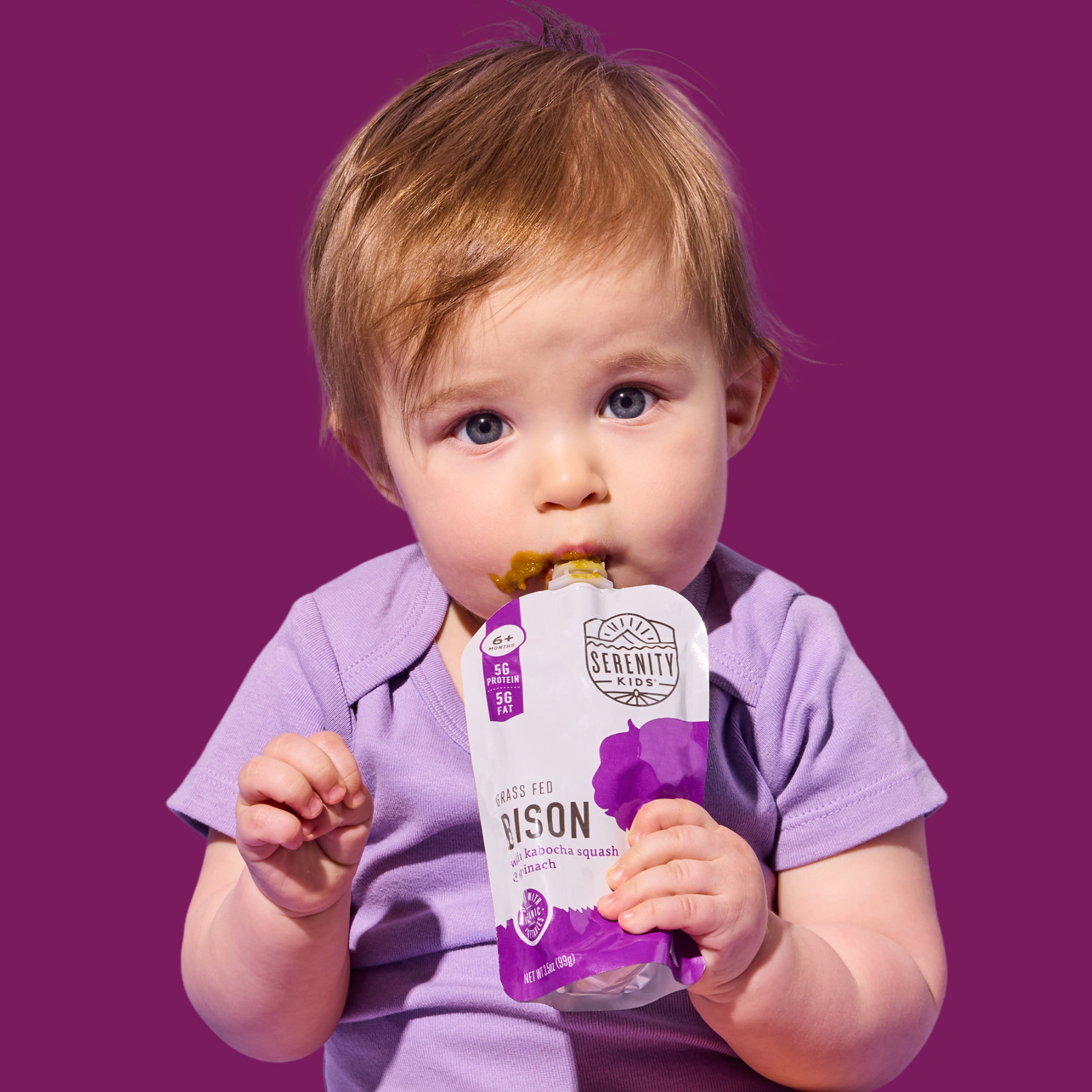 (12 pack) Serenity Kids Bison Stage 2 Baby Food with Kabocha Squash and Spinach, 3.5 oz Pouch