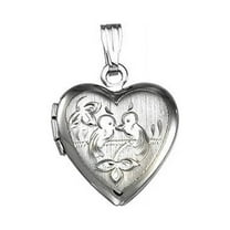 Sterling Silver Heart Love Birds Picture Locket - 3/4 Inch X 3/4 Inch