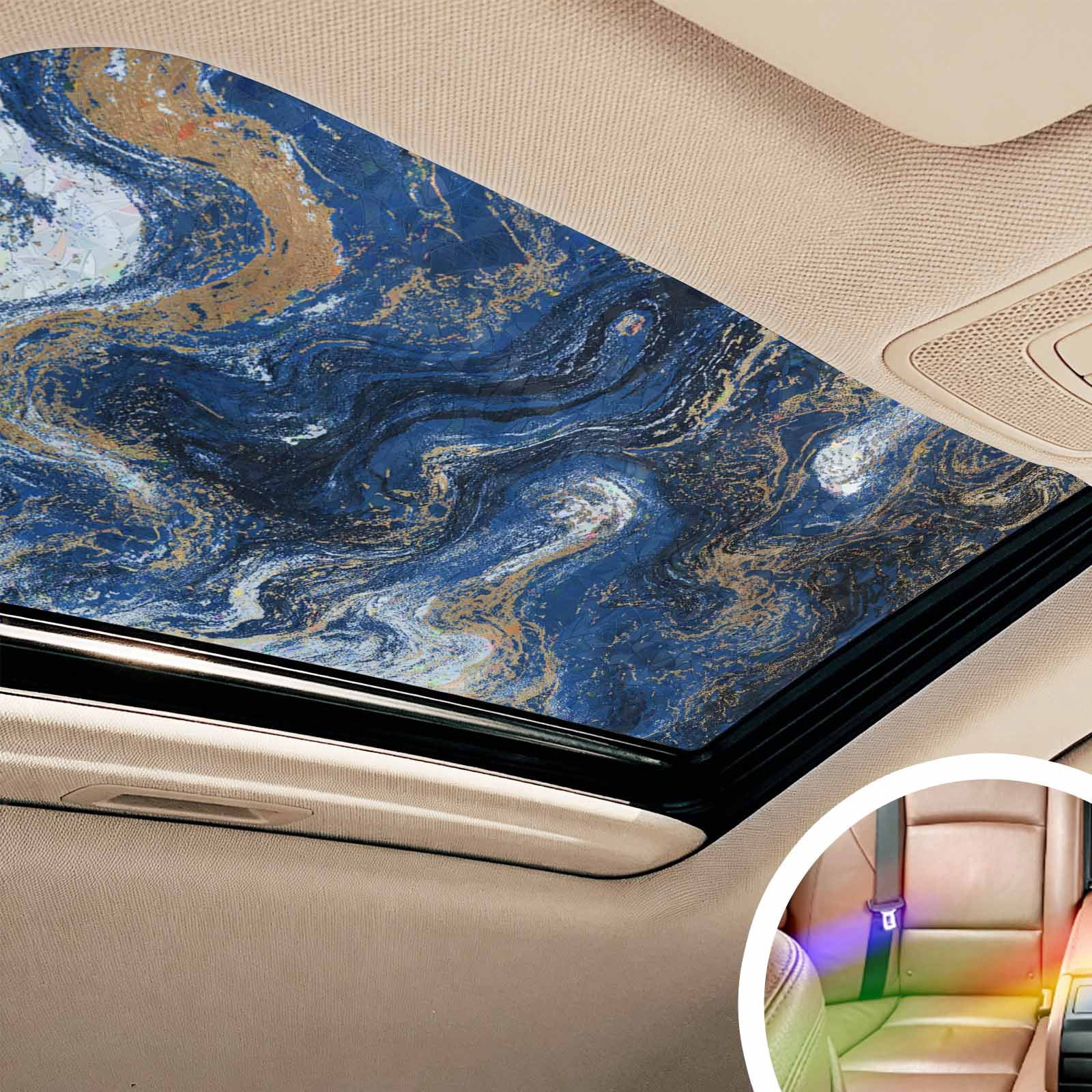 Blue Marble Window Privacy Film Stain Glass,Reusable Decorative Rainbow Window Film,Modern Minimalist Abstract Fluid Art Static Cling Sun Blocking Stickers Decals Covers 29.5" x 78.7" (2pcs)