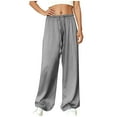 thumbnail image 3 of ClodeEU Women's Elastic Waist Drawstring Satin Satin Wide Leg Pants，Fashion Casual Loose Trousers Gray,Womens Plus L, 3 of 8