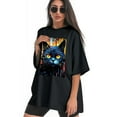 thumbnail image 3 of Plus Size Shirt for Women Black Tops for Women Short Sleeves Shirt for Women Oil Painting-Cat T Shirt Crewneck Shirt for Women XL, 3 of 5