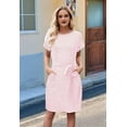 thumbnail image 6 of Women'S Summer Striped Short Sleeve T Shirt Dress Casual Tie Waist with Pockets Pink XXXL, 6 of 10