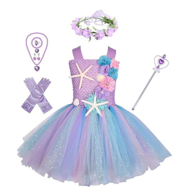 Princesa niñas Pastel Ariel sirena tutú vestido bajo el mar tema cumpleaños fiesta disfraz con flor diadema océano flor vestidos 18-24M Gao Jinjia LED