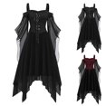 thumbnail image 4 of Aihuaihua Halloween Womens Gothic Witch Dress Plus Size Renaissance Vintage Maxi Dress Long Sleeve Splicing Solid Retro Gown Button Irregular Dress for Theme Party, 4 of 5