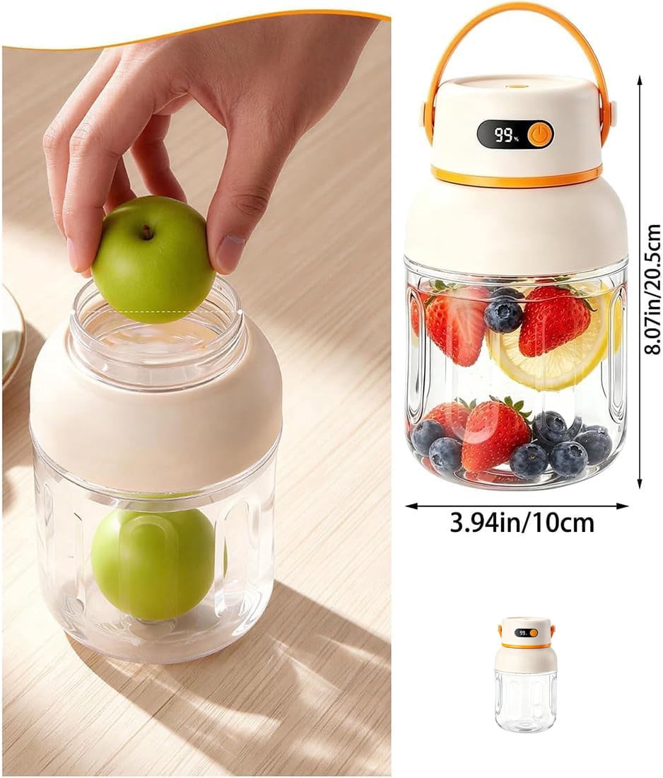 Portable Electric Juicer Cup with Zero Cord Hassle, 33oz BPA-Free Portable Wireless Juicer Cup with Straw and Two Lids, Multifunctional fresh Juice Blender for Smoothies, Shakes, Fruit (Orange)