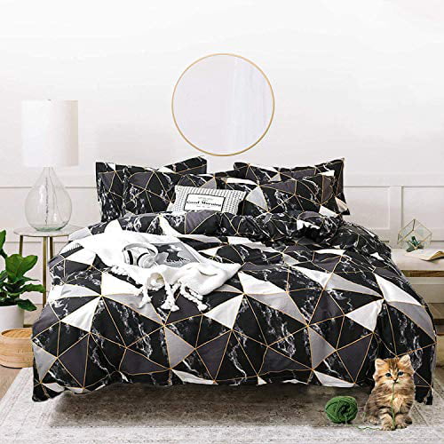 Jumeey Black Comforter Set Twin Marble, Grey Bedding Twin Size
