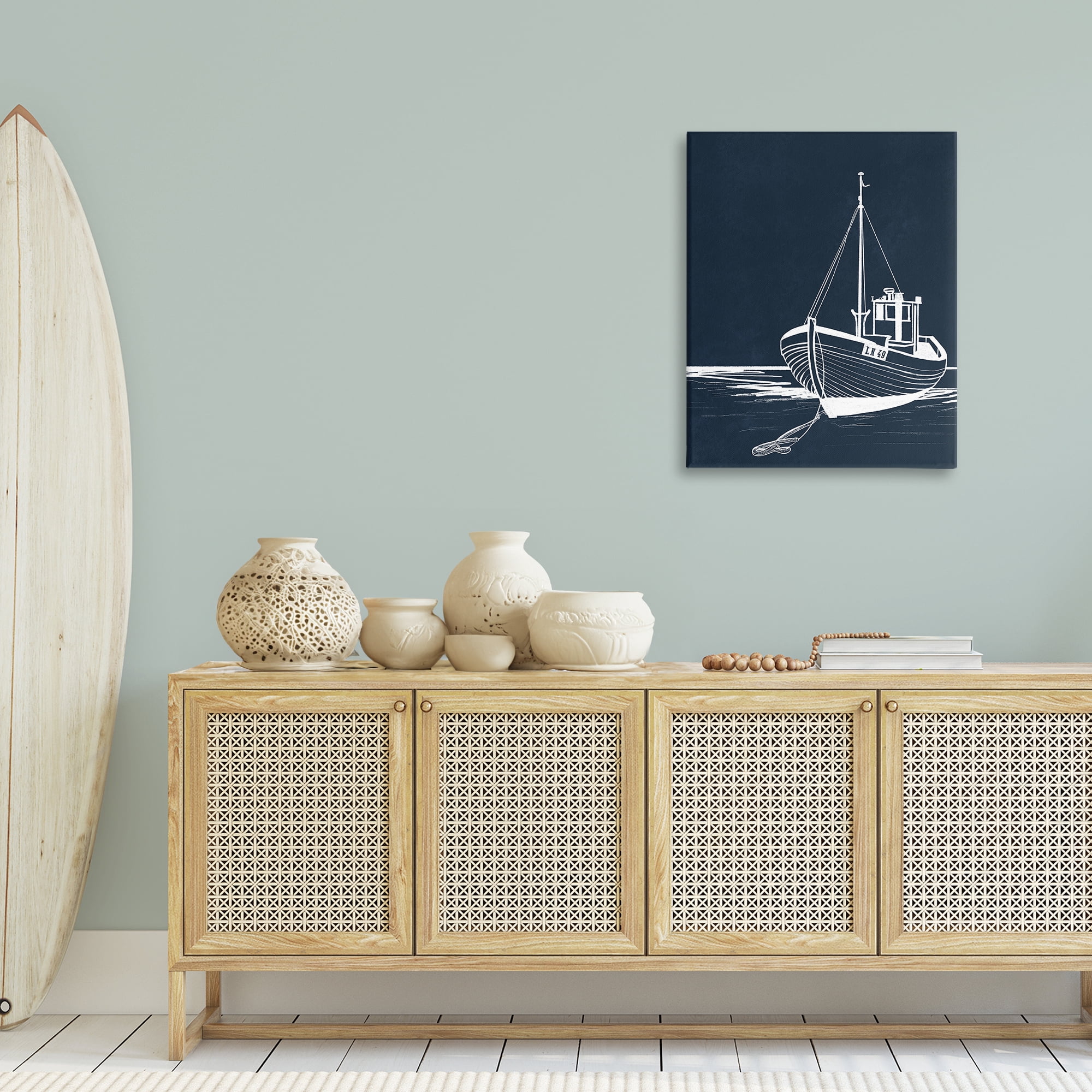 Stupell Industries White Outline Sailboat Transportation Painting Wrapped Canvas Art Print Wall Art, 24 x 30