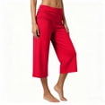 thumbnail image 6 of Fold over Gaucho Pants for Women Wide Leg Coral Capri Pants Elastic Low Waisted Yoga Leggings Stretchy Summer Casual Culottes Red S, 6 of 7