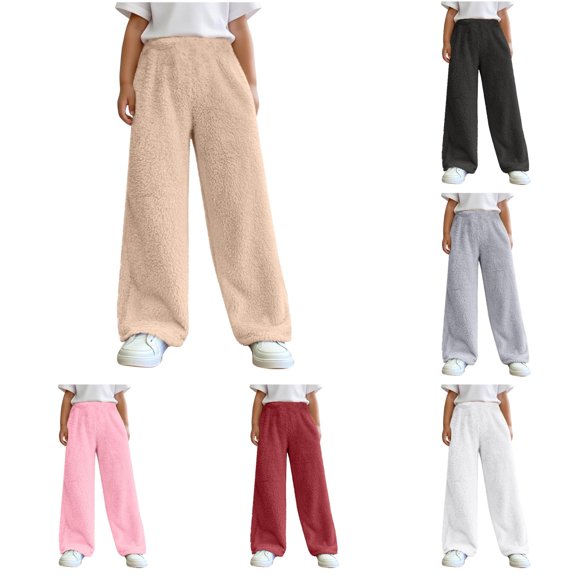 Sonxahe Toddler Girls' Solid Wide Leg Pantscozy Bottomsindoor Daily Trousers,Beige