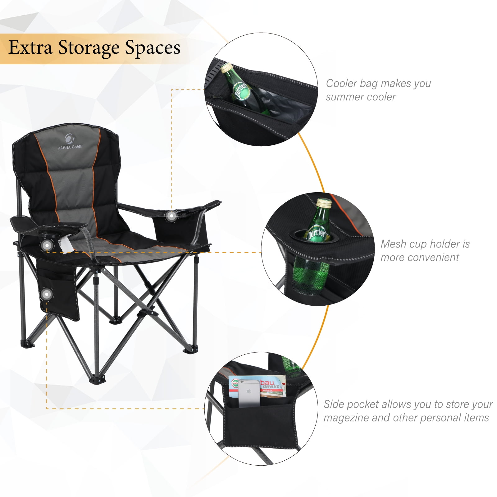 Black Camping Chair with Beverage Holder 