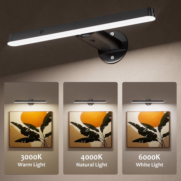 MEHOOM Rechargeable Cordless Wall Light with Controller and Timer, Dimmable 5400mAh Wall Lights Battery Operated for Wall , Wall Decor, Picture Lights for Artworking, Portrait Dartboard - Black