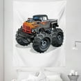 thumbnail image 1 of Monster Truck Tapestry, Cartoon Truck with Enormous Wheels and on Front Body, Fabric Wall Hanging Decor for Bedroom Living Room Dorm, 5 Sizes, Charcoal Grey Vermilion, by Ambesonne, 1 of 1