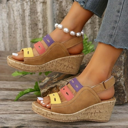 Summer Savings  Women s Summer Large Size Muffin Fish Mouth Wedge Sandals  Mixed Colors  Comfortable for Travel  Easy to Clean  Casual Beach Shoes  Womens Plus Tops | Khaki 40  Sopatenor