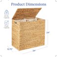 thumbnail image 2 of Large Double Laundry Hamper with Lid, Portable Handwoven Water Hyacinth with Handles, 2 Machine Washable Linen Liner Bags, 2 Sections, Natural, 2 of 5
