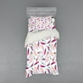 thumbnail image 2 of Feathers Duvet Cover Set, Mix Feather Motifs in Romantic Feminine Inspired Colors Outer Wing Covert Theme, Bedding Set with Shams and Fitted Sheet, 3 Sizes, by Ambesonne, 2 of 3
