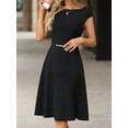 thumbnail image 6 of Women Cap Sleeve Cocktail Party Semi Formal Midi Dress Black XL, 6 of 9