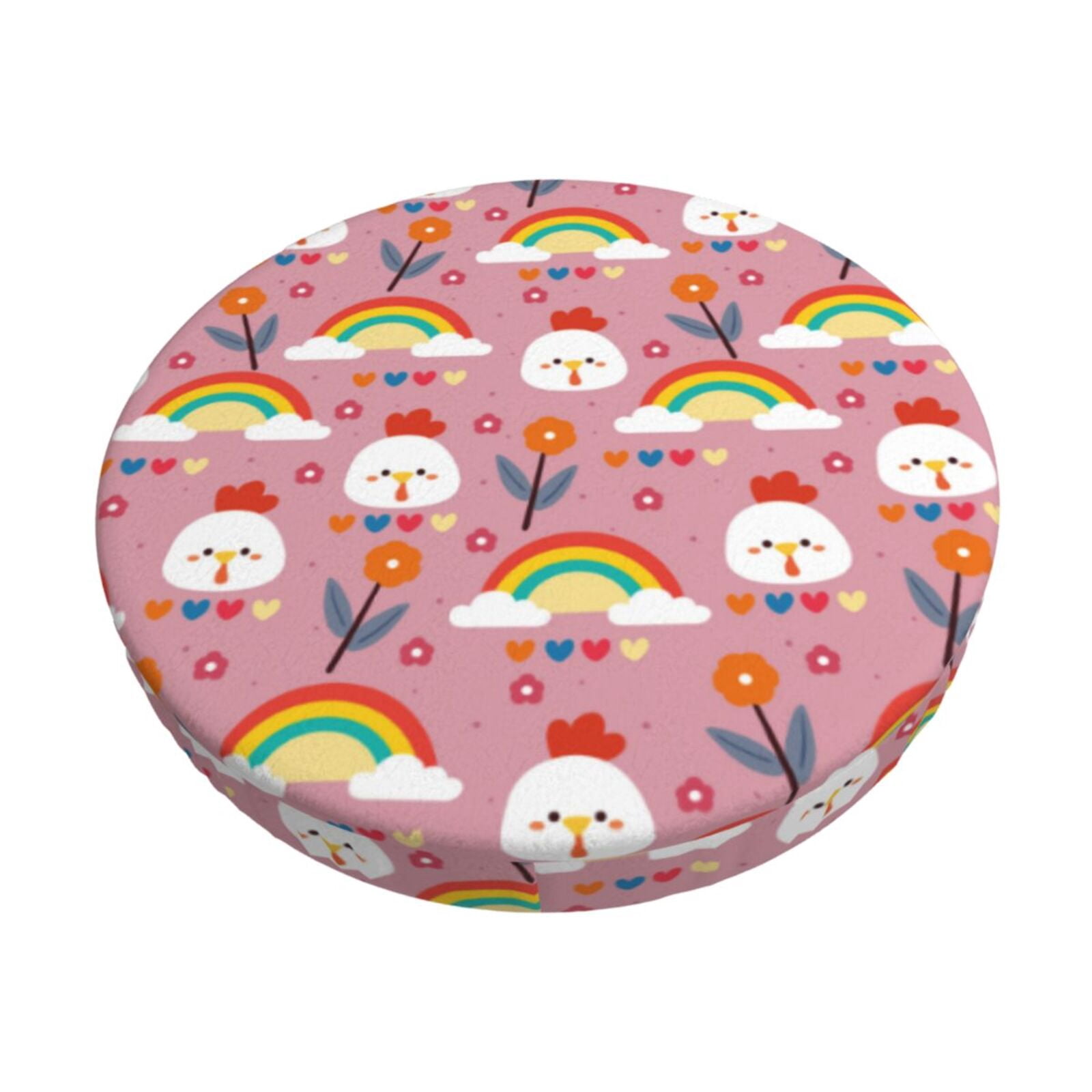 Easygdp Cartoon Chicken Print Easy To Install Bar Stool Covers&Stool Covers Round&Elastic Stool Cover, Barstool Covers,Washable&Bottom With Elastic Edge-13 inch