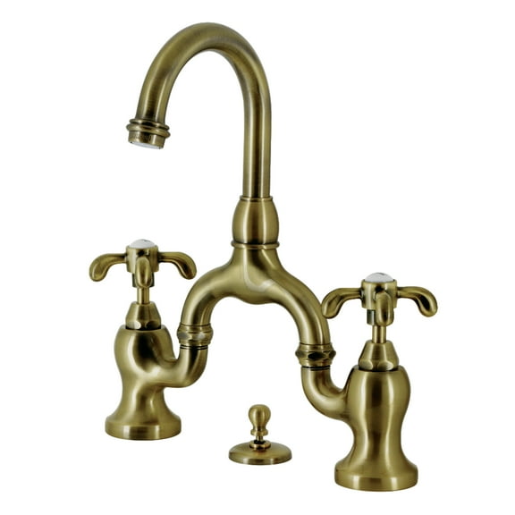Kingston Brass KS7973TX French Country Bridge Bathroom Faucet with Matching Pop-up Drain, Antique Brass