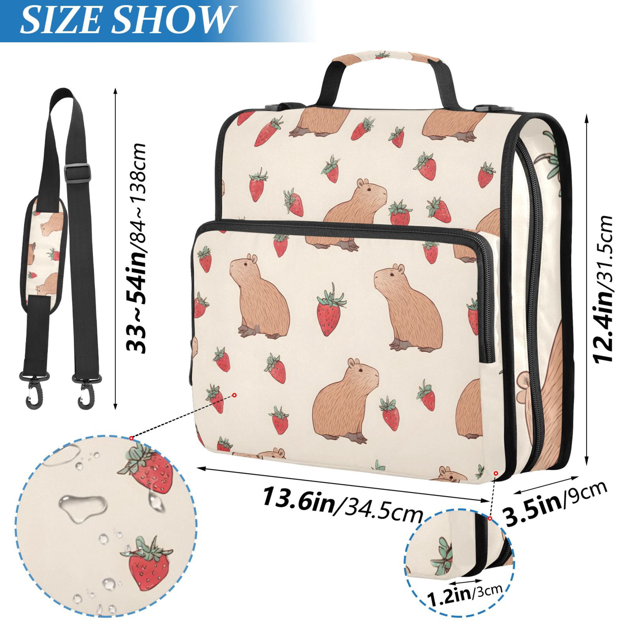 ALAZA Zipper Binder Capybara Strawberry Pattern 3 Ring Trapper Keeper File Folder Organizer Bag