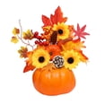 thumbnail image 2 of Artificial Sunflower and Pumpkin Table Decor, Realistic Faux Floral Pumpkin Ornament, Fall Desktop Centerpiece, Seasonal Autumn Home Dining Table Mantel Decoration, C, 2 of 7