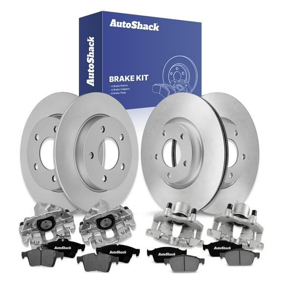AutoShack Front Vented & Rear Solid Brake Rotors   Ceramic Pads   Calipers 16-PC Brake Kit Replacement for 2005-2007 Mazda 3