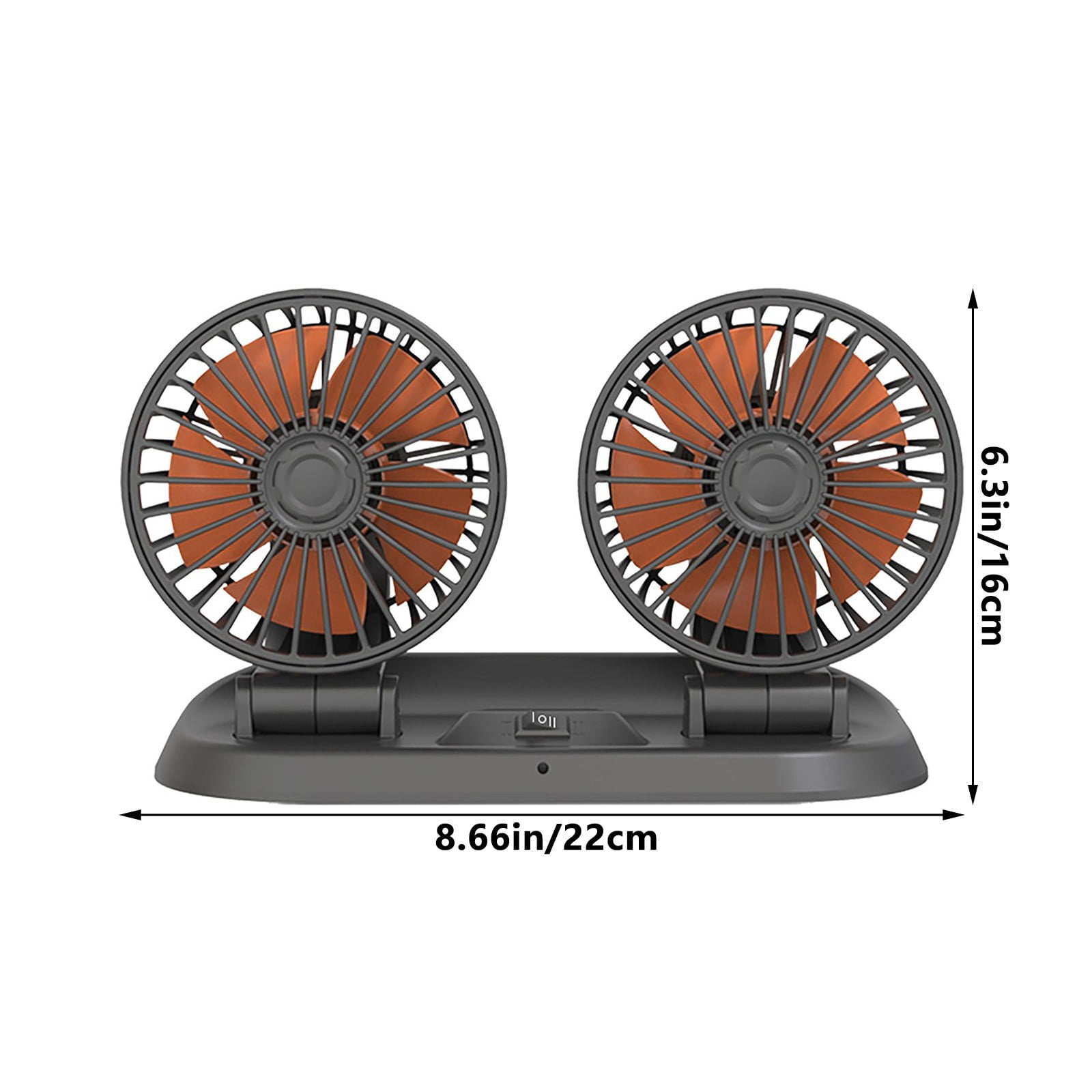 24V Dual Head Car Fan, 360° Rotatable Electric Auto Cooling Fan, Quiet Strong Wind Dashboard Circulator with 2 Speeds for Truck, SUV, Van, Large Vehicles, 8.66" Portable Car Fan
