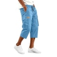 thumbnail image 6 of Domuza Men's Cargo Shorts 3/4 Relaxed Fit Below Knee Work Shorts Drawstring Elastic Waist Hiking Shorts with Pockets Sky Blue 3XL, 6 of 7
