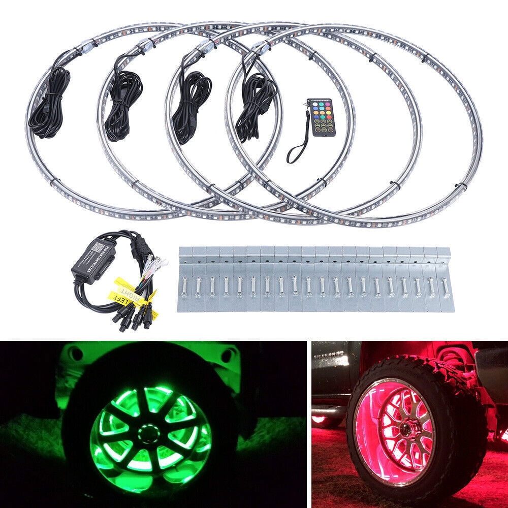 SHZICMY 4Pcs RGB Double Row LED Wheel Ring Lights Color Rim Lights