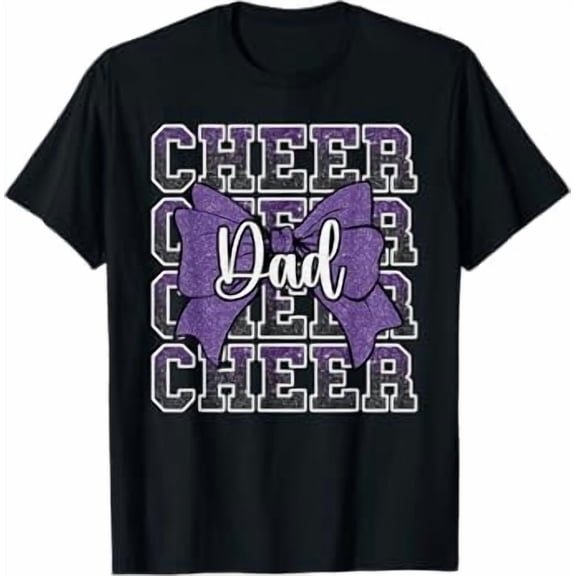 Cheer Dad Daddy Bow Sport Cheerleader Cheerleading Purple T-Shirt