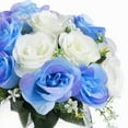 thumbnail image 4 of Enova Home Artificial Mixed Open Roses Silk Flowers Arrangement in Clear Glass Vase with Faux Water (Cream Blue), 4 of 4