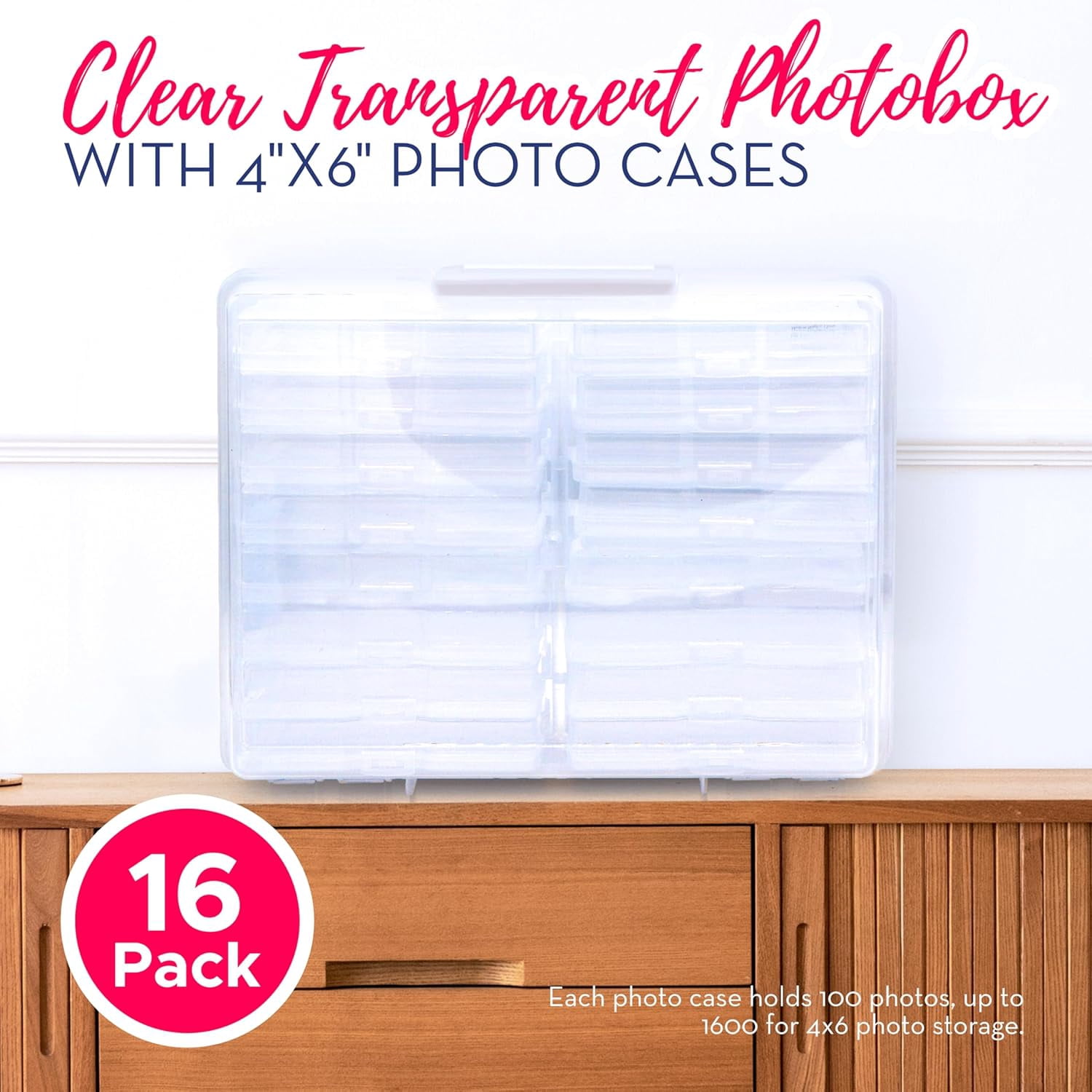 4E's Novelty 16 Pack Clear Photo Storage Box with 4x6 Photo Cases and Photo Organizing Box, 4x6 Photo Storage Box