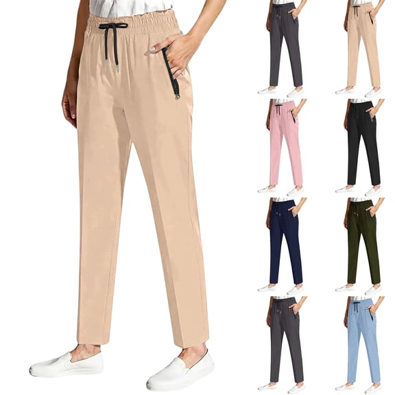 Inglocry Comfy Pants Elastic Drawstring Waist for Women Over 50,Stretch Active - Women's Ultra Stretch Ice Silk Comfort Casual Pants with Zipper Pocket Army Green S