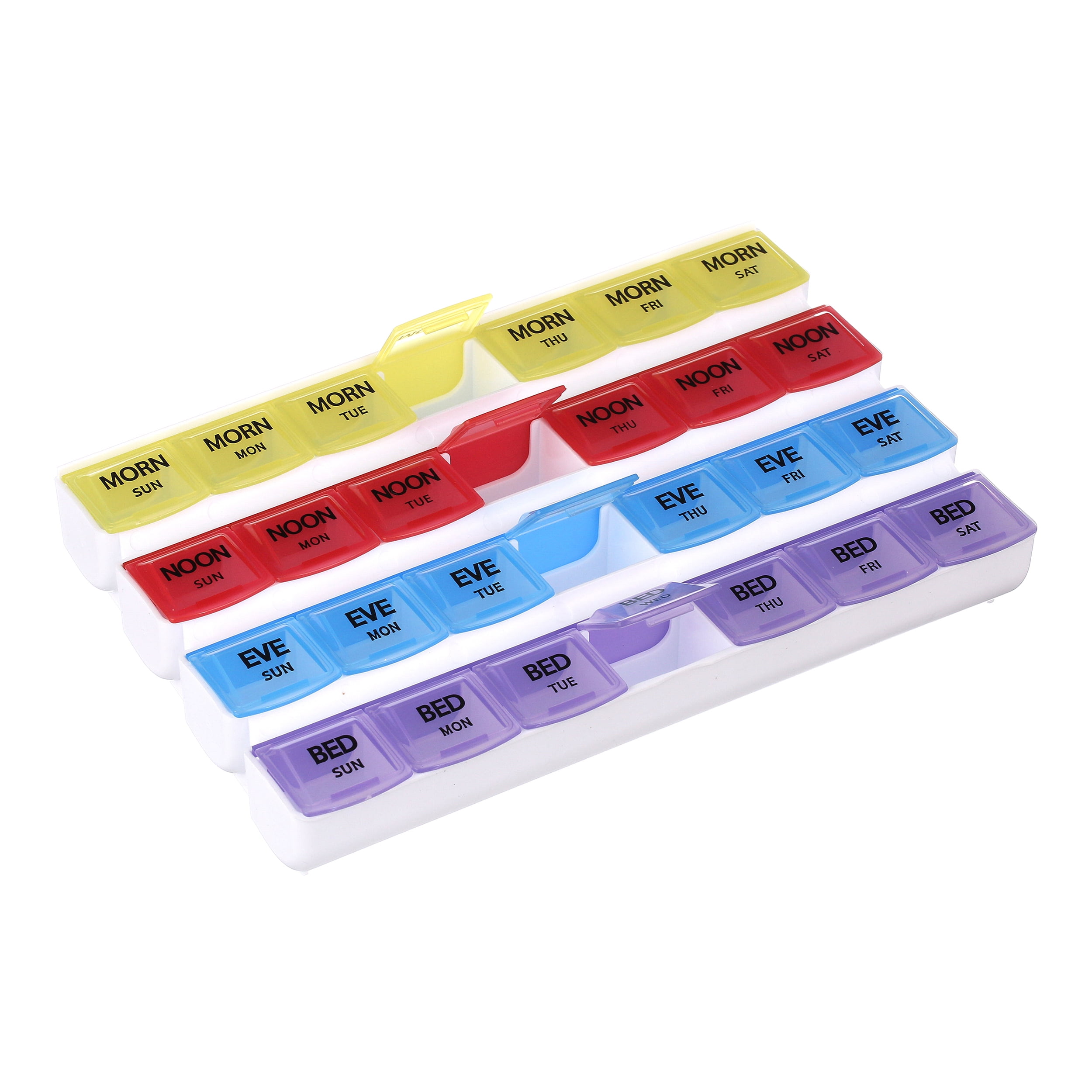 Carex Four-a-Day 7-Day Pill Organizer, Medicine Box for Tablets and Vitamins, Travel-Friendly