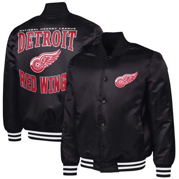 Men's G-III Sports by Carl Banks Black Detroit Red Wings Adaptive Bold Logo Satin Full-Snap Varsity Jacket