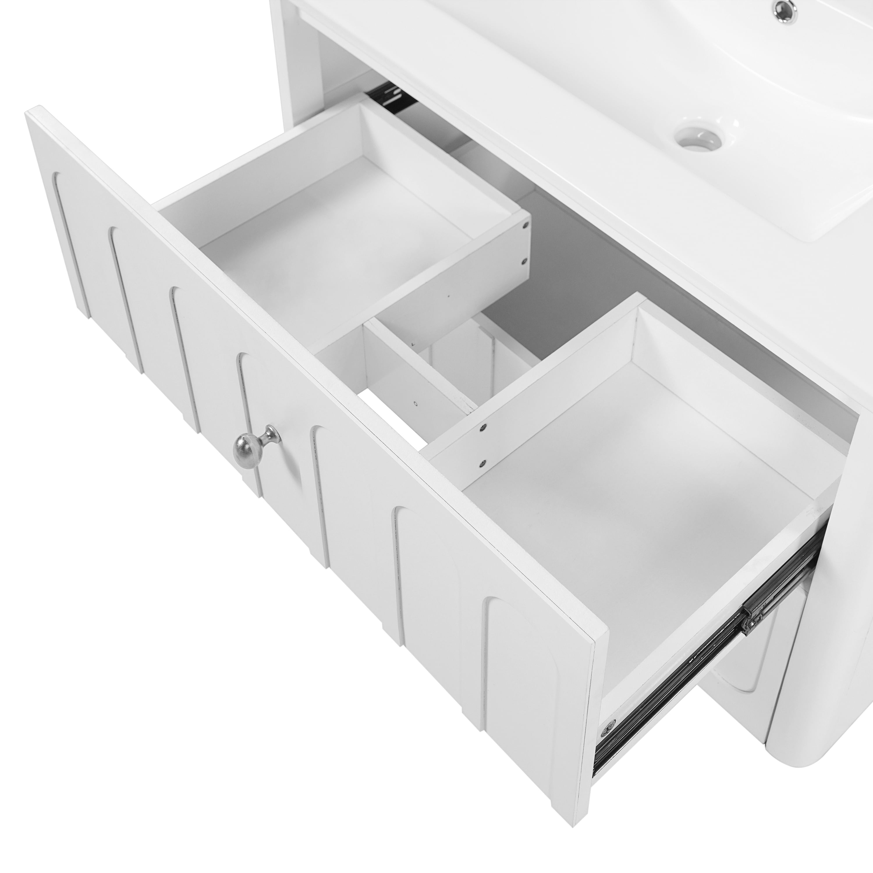 30" Modern Floating Bathroom Vanity with Oval Knobs & Round Edge, Soft-Close Drawer Slides, Bathroom Cabinet with Ceramic Sink