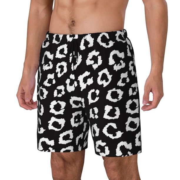 Balery Black Leopard Bañador para hombre, shorts de playa de secado rápido con entrepierna y forro de compresión-Medium