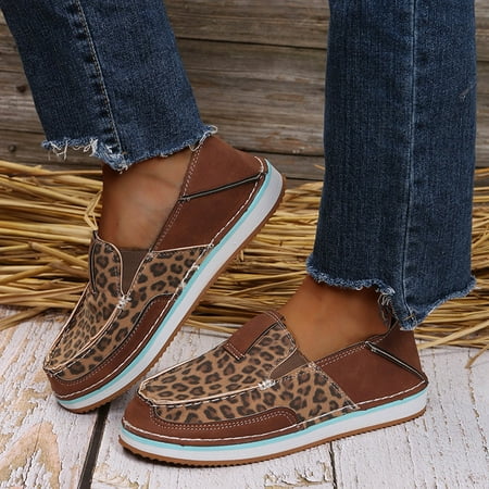 

Single Comfortable Leopard Shoes Print Toe Flat Breathable Slip On Casual Round Women Women s Sneakers Note Please Buy One Or Two Sizes Larger