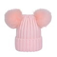 thumbnail image 2 of Dengjunhu Womens Winter Double Pom Pom Beanie Hats Fur Ball Cute Cap Warm Soft Cable Knit Hat with Ears for Women and Kids, 2 of 8