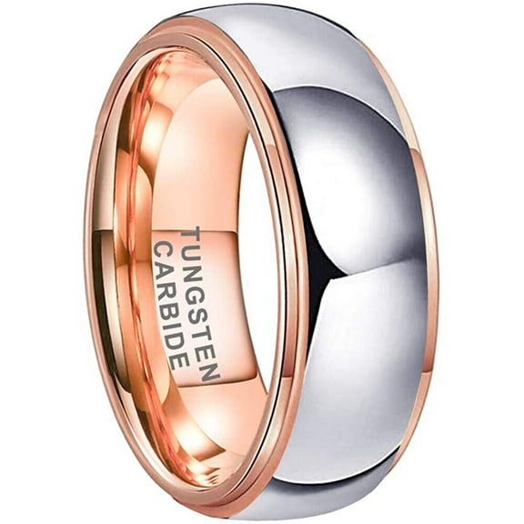 Wedding Rings Men 8mm Domed Polished Rose Gold Silver Tungsten Wedding Band