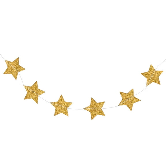 WHAMVOX Golden Paper Star Garland for Decoration 2 Pieces 2M Long Reusable