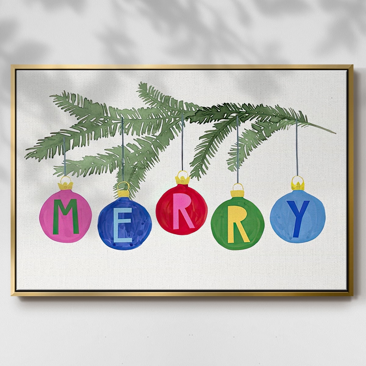 Colorful Christmas Collection A - Framed Gallery Wrapped Holiday Canvas - 27 x 41 - Gold Frame