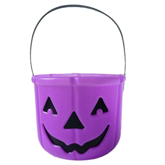 1PC Halloween Trick or Treat Pumpkin Bucket,Plastic Candy Bucket for Trick or Treating,Jack O Lantern Basket and Pails with Handle for Man and Woman,Halloween Party Favor Supplies(Purple)