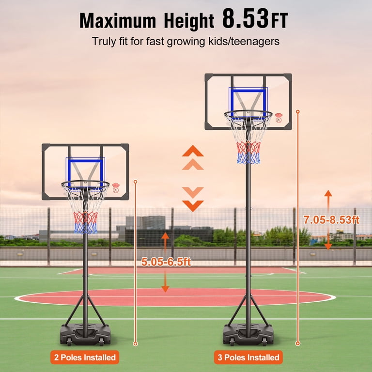 Neche Adjustable 4.82-8.53ft Height Basketball Hoop with Net