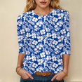 thumbnail image 4 of Womens 2025 Fall 3/4 Sleeve Crew Neck Blouse Fashion Print Casual Loose Fit Shirt Top, 4 of 6