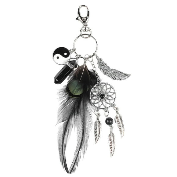 Dreamcatcher with Black Agate & Feather Charm Keyring Key Chain Keyfob