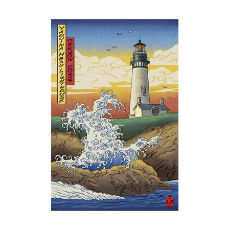 Oregon Coast - Yaquina Head Lighthouse - Woodblock Print Print Wall Art By Lantern